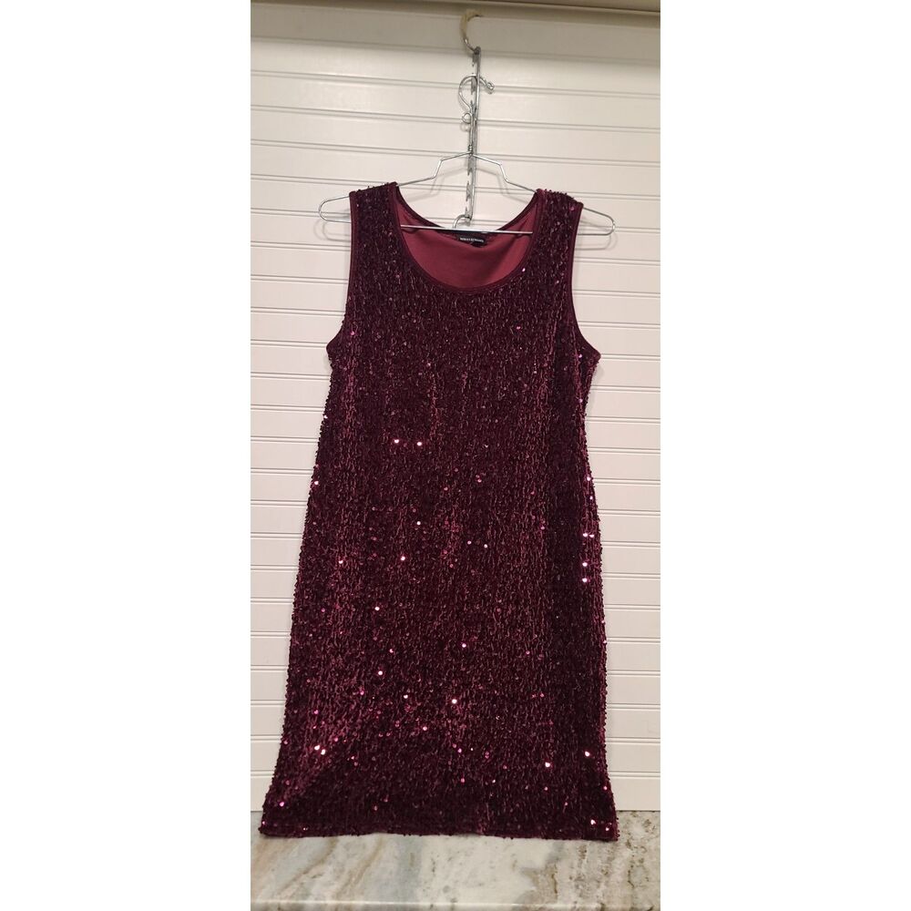 Nina Leonard Sleeveless Sequin Wine Color Dress SIze XL